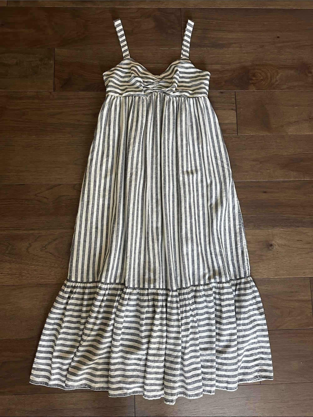 Banana Republic Factory Navy & White Striped Maxi Dress, Linen Blend, Large